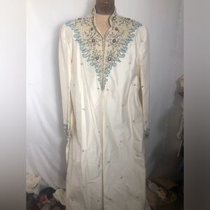 - Mens White Embellished Kurta with Pants